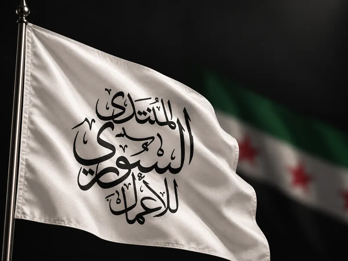 علم يحمل شعار المنتدى السوري للأعمال